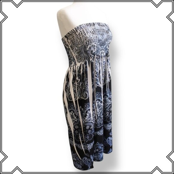 CRISTINALOVE Strapless Smocked Floral Summer Dress - Size M - Picture 3 of 8